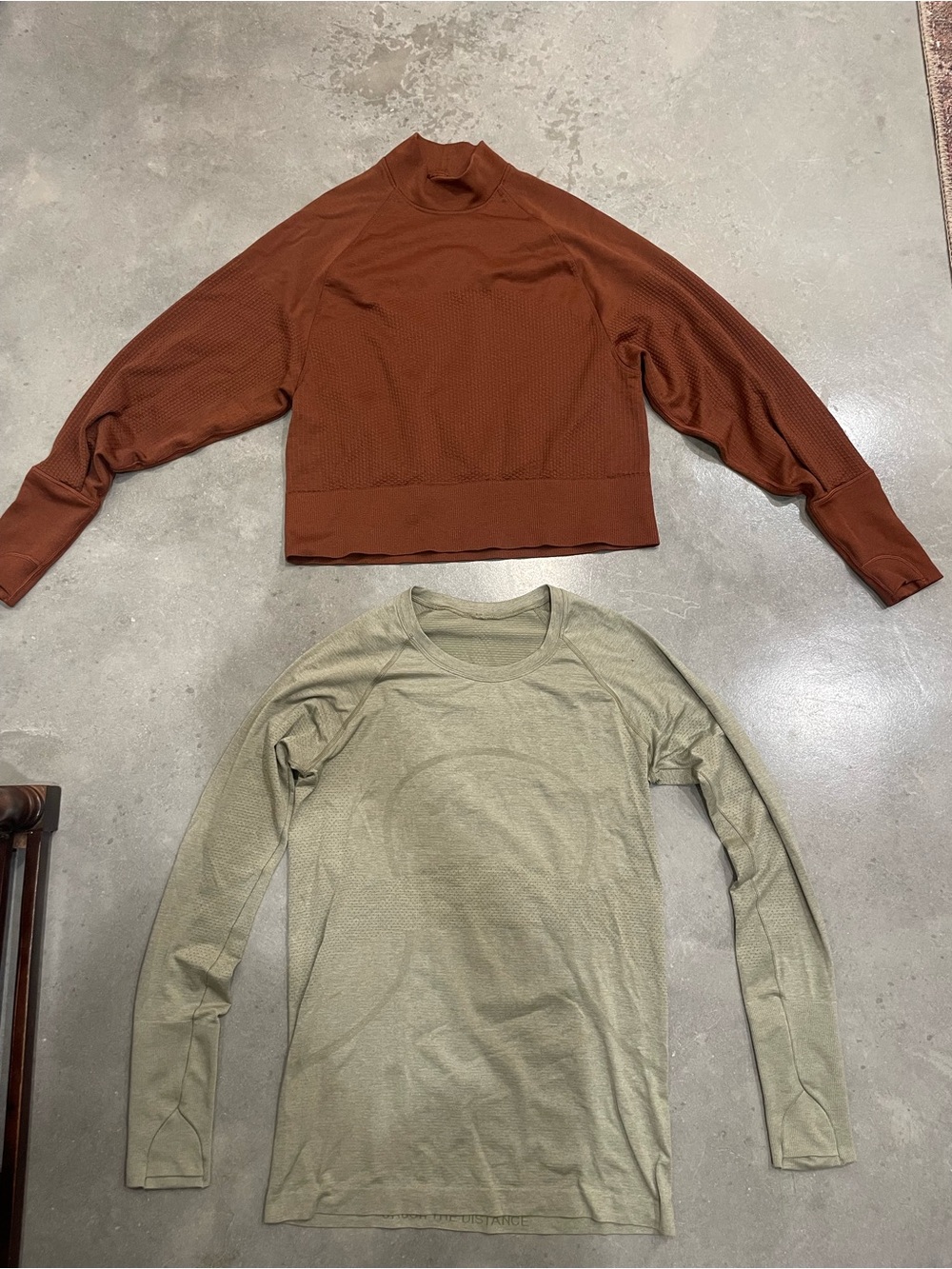 Rust Brown Mock Neck Sweater with Olive Long Sleeve Tee Set